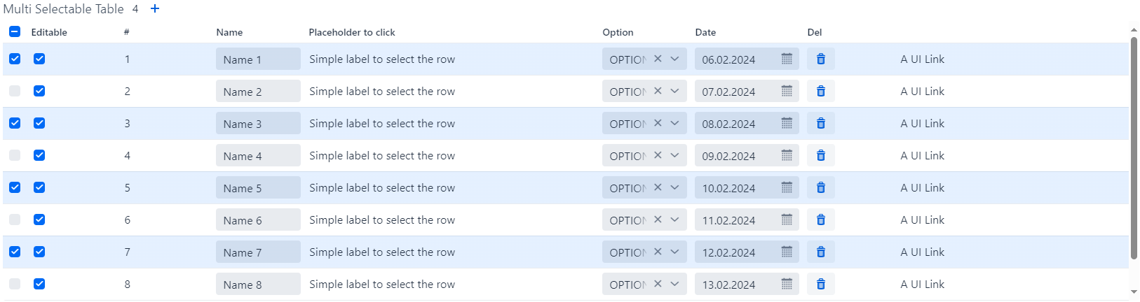 Multi-Selectable table