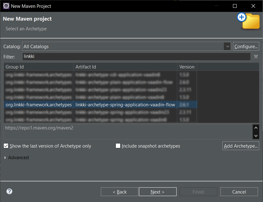 eclipse select archetype